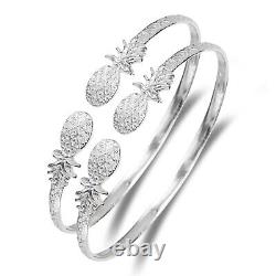 925 Sterling Silver Pineapple West Indian Jamaican Caribbean Bangles, 1 pair