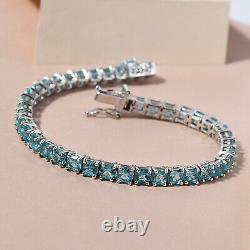 925 Sterling Silver Platinum Over Blue Apatite Tennis Bracelet
