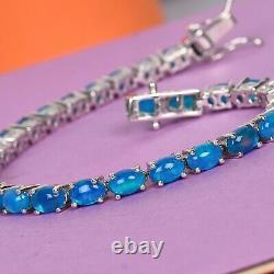 925 Sterling Silver Platinum Over Opal Tennis Bracelet Jewelry Size 8 Ct 9.9