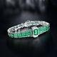 925 Sterling Silver Princess Cut Simulated Green Emerald Men's Tennis Bracelet