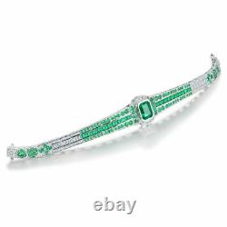 925 Sterling Silver Princess Cut Simulated Green Emerald Men's Tennis Bracelet