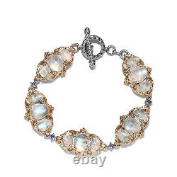 925 Sterling Silver Rainbow Moonstone Link Bracelet Jewelry Size 6.5 Ct 18.4