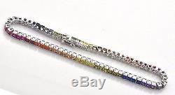 925 Sterling Silver Rainbow MultiColor Princes Sapphire Tennis 7 inch Bracelet
