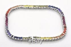 925 Sterling Silver Rainbow MultiColor Princes Sapphire Tennis 7 inch Bracelet