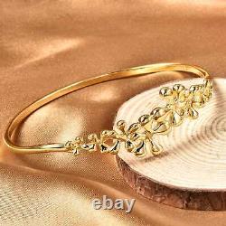 925 Sterling Silver Real 14K Yellow Gold Plated Bangle Cuff Bracelet Size 7