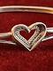 925 Sterling Silver Real Round-cut Diamond Heart Bangle Bracelet 7.5 Vintage