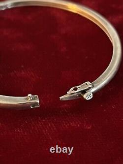 925 Sterling Silver Real Round-Cut Diamond Heart Bangle Bracelet 7.5 Vintage