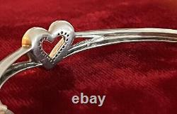 925 Sterling Silver Real Round-Cut Diamond Heart Bangle Bracelet 7.5 Vintage