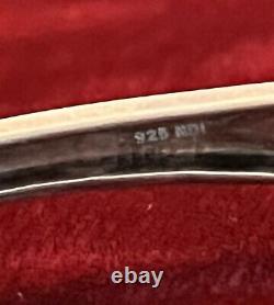 925 Sterling Silver Real Round-Cut Diamond Heart Bangle Bracelet 7.5 Vintage