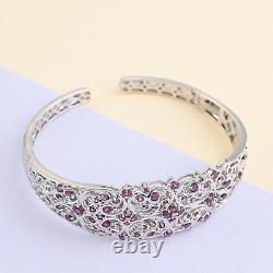 925 Sterling Silver Rhodolite Garnet Cuff Bangle Bracelet Jewelry Size 7 Ct 4.1