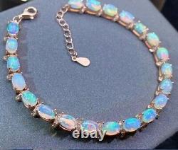 925 Sterling Silver Rose Gold Plated Natural Ethiopian Opal Gemstone Bracelet