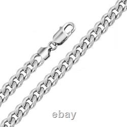925 Sterling Silver Solid 7MM Cuban Curb Chain Necklace, Mens Silver Bracelet