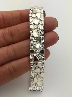 925 Sterling Silver Solid Nugget Bracelet Adjustable 8.5 12.5mm 30grams