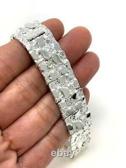 925 Sterling Silver Solid Nugget Bracelet Adjustable Link 7.5 15mm 31 grams