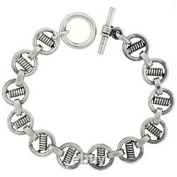 925 Sterling Silver Spiral Design Silver Round Links Bracelet 13mm, 8-9 Long
