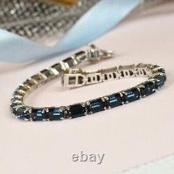 925 Sterling Silver Tennis Bracelet Made with Montana Crystal Gifts Size 7.25
