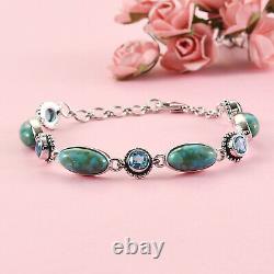 925 Sterling Silver Turquoise Bracelet Platinum Over Rainbow Jewelry Ct 17.1