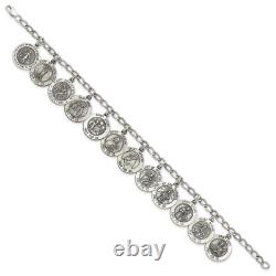 925 Sterling Silver Vintage 12 Saints 8 inch Chain Charm Bracelet