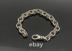 925 Sterling Silver Vintage Oxidized Spiked Oval Link Chain Bracelet BT8011