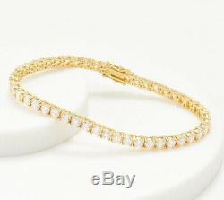 925 Sterling Silver With 7.78CT Round Diamond Tennis Bracelet 14k Yellow Gold FN