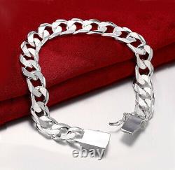 925 Sterling Silver Womens Stylish Wide 10mm Bold Chain Link Bracelet D481
