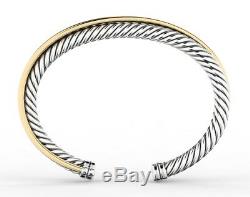 925 Sterling Silver and 18 karat gold over silver cable crossover bracelet cuff