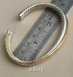 925 Sterling Silver and 18 karat gold over silver cable crossover bracelet cuff