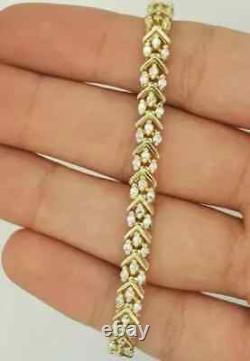 925 Yellow Sterling Silver 12 Ct Round Cut Simulated Diamond Tennis Bracelet