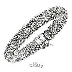 925 sterling silver ITALIAN popcorn mesh domed bangle bracelet 24.1gr 13mm 7.5