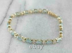 9Ct Oval Cut Aquamarine Women Lab Created Tennis Bracelet 14K Yellow Gold Finish