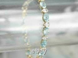 9Ct Oval Cut Aquamarine Women Lab Created Tennis Bracelet 14K Yellow Gold Finish