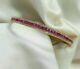 9ct Princess Cut Red Ruby/diamond Women's Bangle Bracelet 14k Yellow Gold Finish