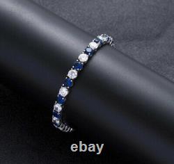 9Ct Round Cut Blue Sapphire Diamond Pretty Tennis Bracelet 14K White Gold Finish