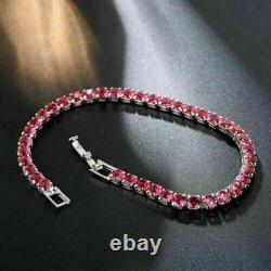 9Ct Round Cut Red Ruby Women's Tennis Anniversery Bracelet 14K White Gold Over