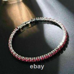 9Ct Round Cut Red Ruby Women's Tennis Anniversery Bracelet 14K White Gold Over