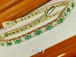 9Ct Round Emerald & White Diamond 14K Yellow Gold Plated Tennis Bracelet 7 inch
