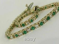9Ct Round Emerald & White Diamond 14K Yellow Gold Plated Tennis Bracelet 7 inch