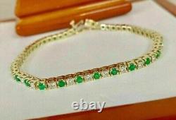 9Ct Round Emerald & White Diamond 14K Yellow Gold Plated Tennis Bracelet 7 inch