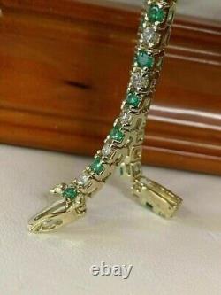 9Ct Round Emerald & White Diamond 14K Yellow Gold Plated Tennis Bracelet 7 inch
