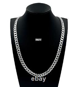 9MM SOLID 925 Sterling Silver CUBAN CURB LINK CHAIN Necklace or Bracelet ITALY