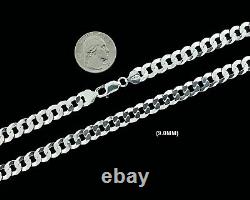 9MM SOLID 925 Sterling Silver CUBAN CURB LINK CHAIN Necklace or Bracelet ITALY