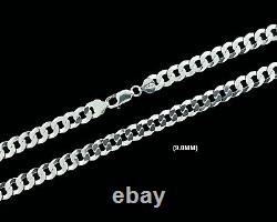 9MM SOLID 925 Sterling Silver CUBAN CURB LINK CHAIN Necklace or Bracelet ITALY