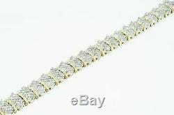 9.00 ct. Diamond Cluster Wide S-Tennis Line Bracelet In 14K Yellow Gold Over