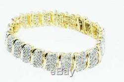 9.00 ct. Diamond Cluster Wide S-Tennis Line Bracelet In 14K Yellow Gold Over