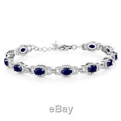 9.65 Ct Natural Blue Sapphire 925 Sterling Silver 7 Bracelet with 1 Extender