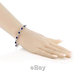 9.65 Ct Natural Blue Sapphire 925 Sterling Silver 7 Bracelet with 1 Extender