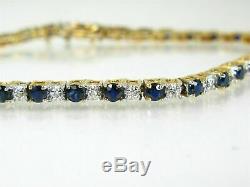 9 Ct Blue Sapphire & Diamond Tennis Perfect Bracelet 7.25 14k Yellow Gold Over