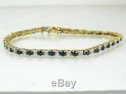 9 Ct Blue Sapphire & Diamond Tennis Perfect Bracelet 7.25 14k Yellow Gold Over