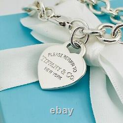 9 Large Please Return to Tiffany & Co Heart Tag Silver Charm Bracelet