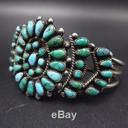 ANTIQUE 1930s to 1940s ZUNI Sterling Silver & TURQUOISE Cluster BRACELET 31g